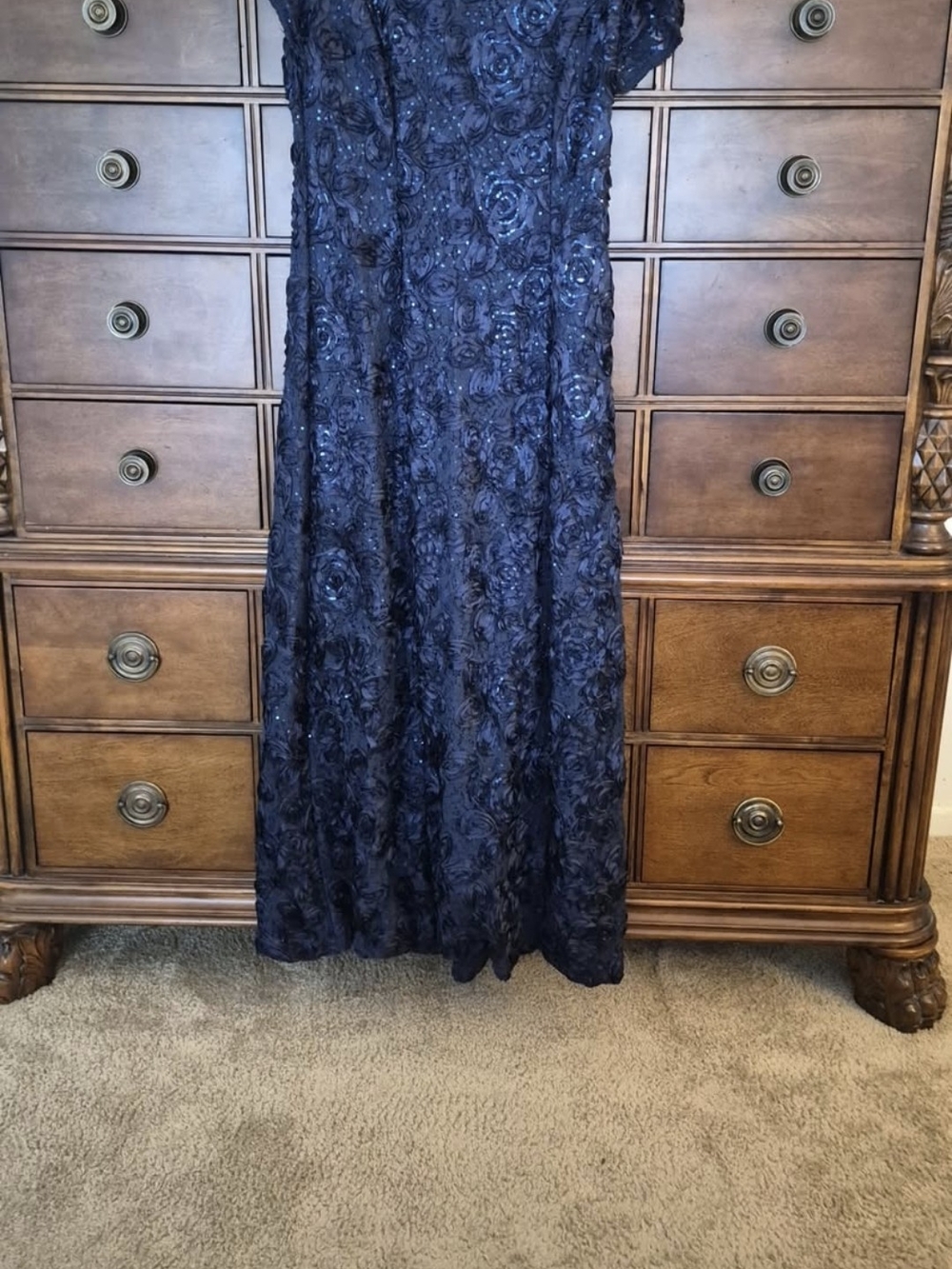 Alex Evenings Navy Blue Floral Lace Maxi Dress